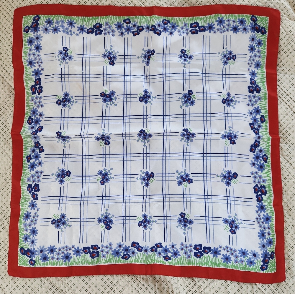 Vintage Floral Blue and Red Scarf